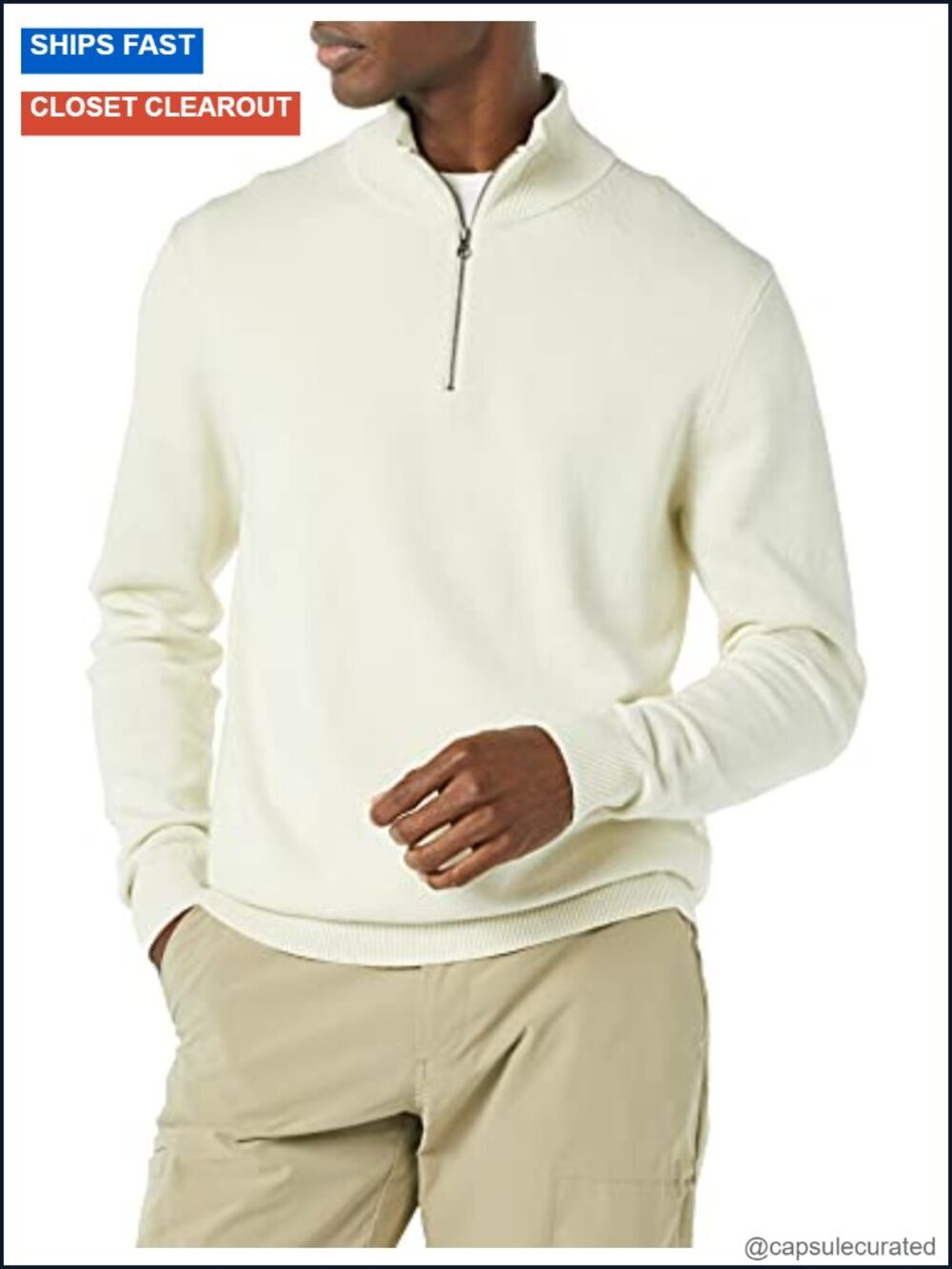 Men's 100% Cotton Quarter-Zip Mock Neck Sweater Pullover